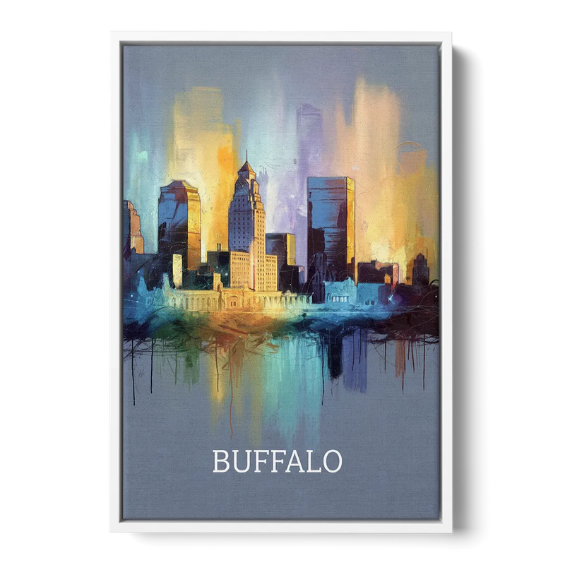 Buffalo Architectural Charm - White Frame Canvas