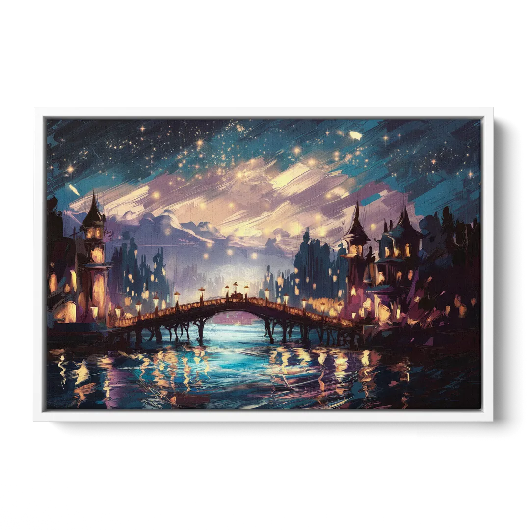 Mobile Nightscape Glow - White Frame Canvas