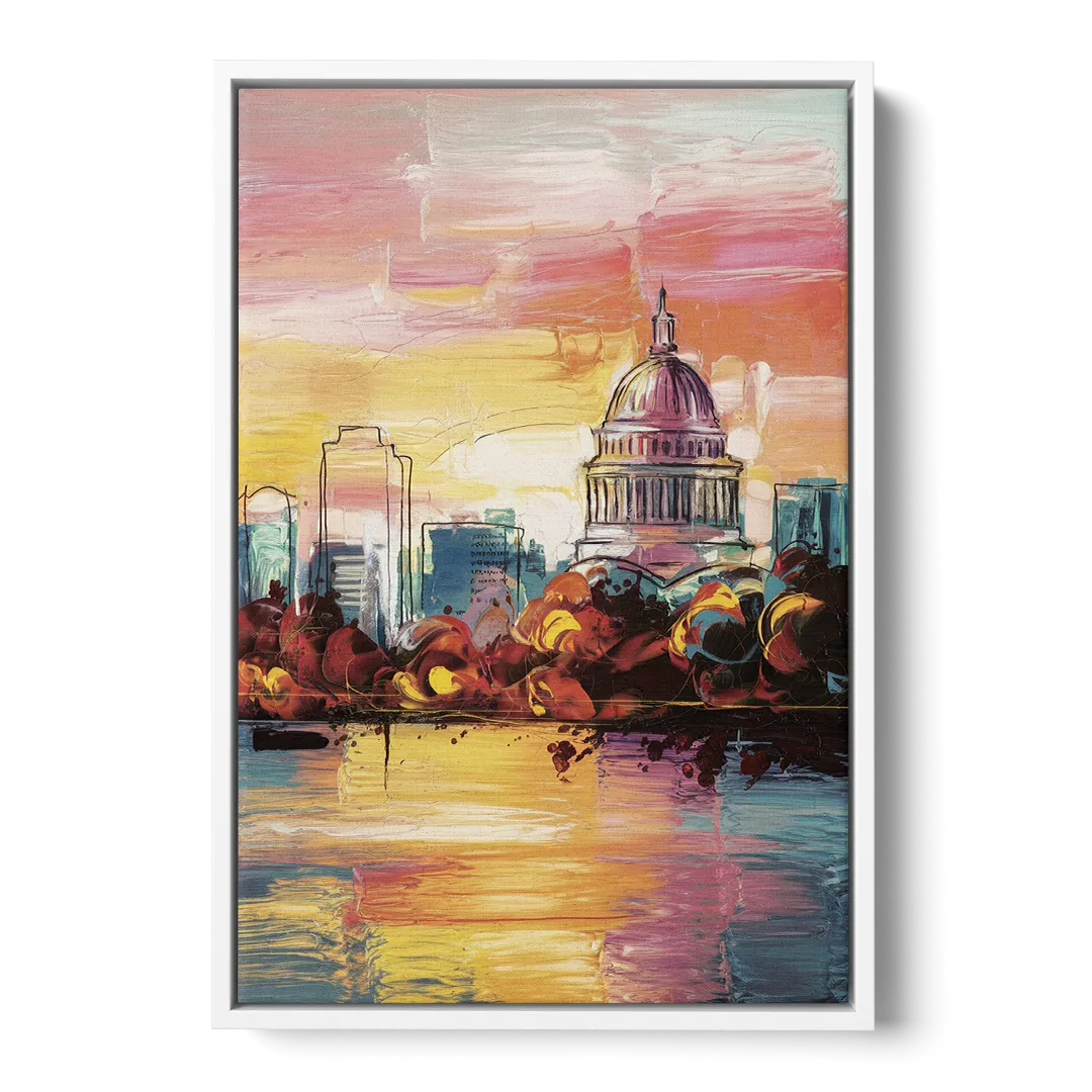 Madison Skyline at Sunset - White Frame Canvas