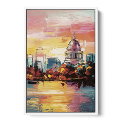 Madison Skyline at Sunset - White Frame Canvas