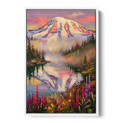 Tacoma Mount Rainier Reflection - White Frame Canvas