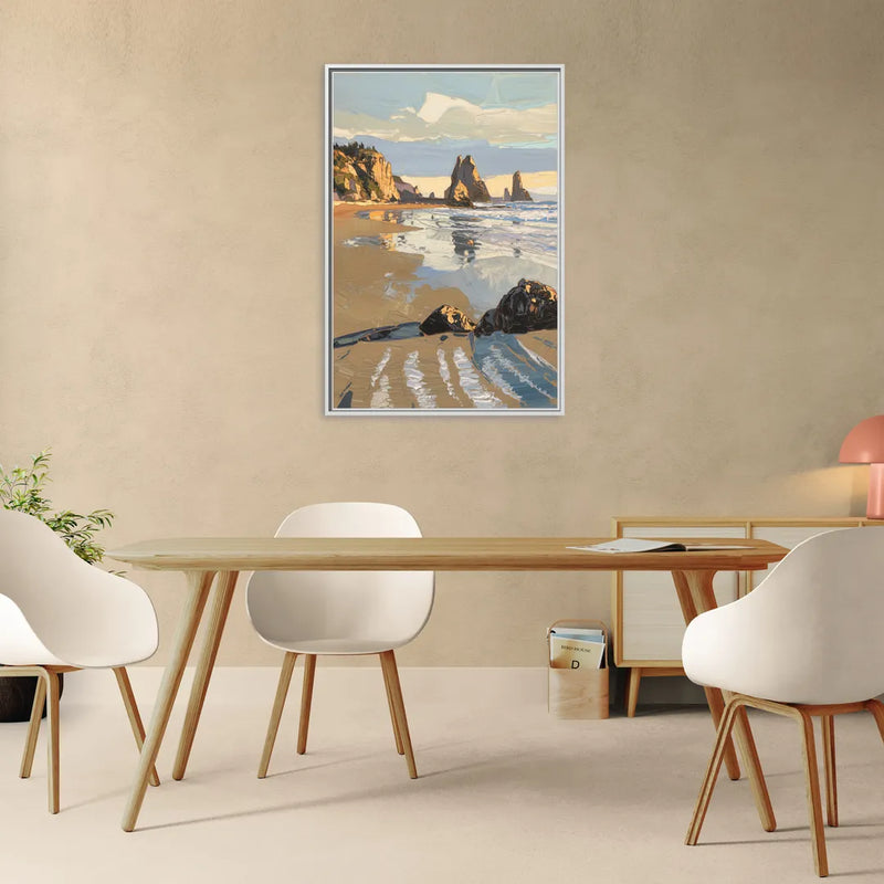 Bandon Oregon Shoreline - Living Room White Frame Canvas
