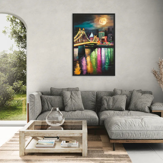 Memphis Vibrant Nightlife - Living Room Black Frame Canvas