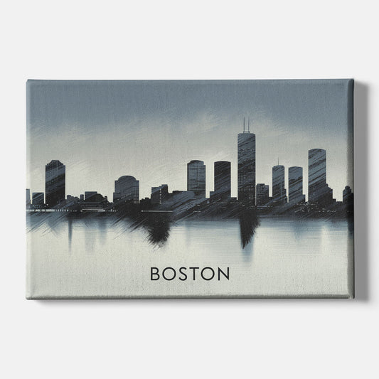 Boston Skyline In Fog - Canvas Wall Art