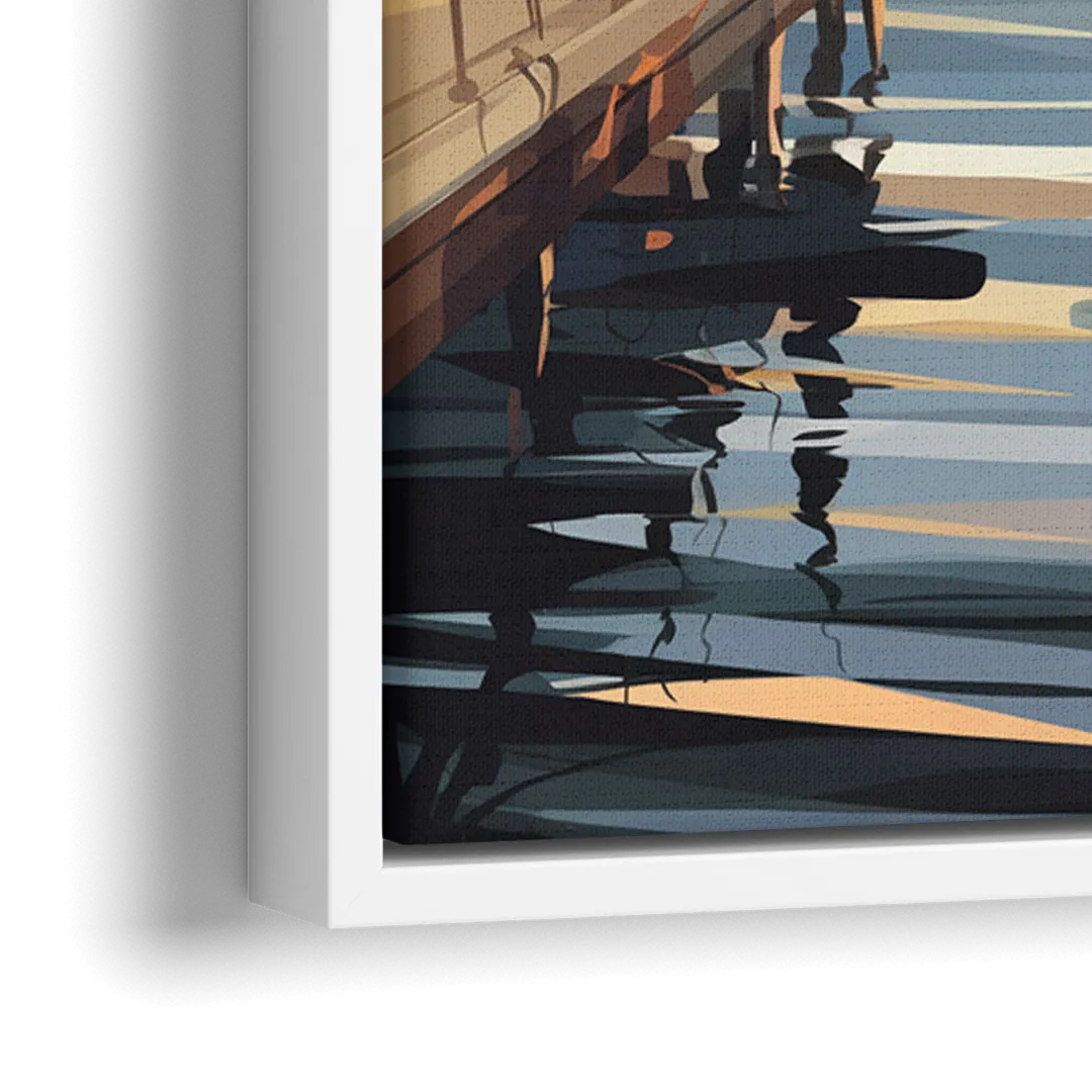 Long Beach Harbor and Sailboats - Close-Up White Frame Canvas