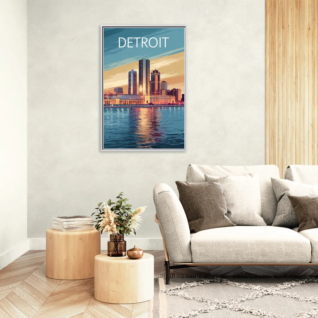 Detroit Historic Landmarks - Living Room White Frame Canvas