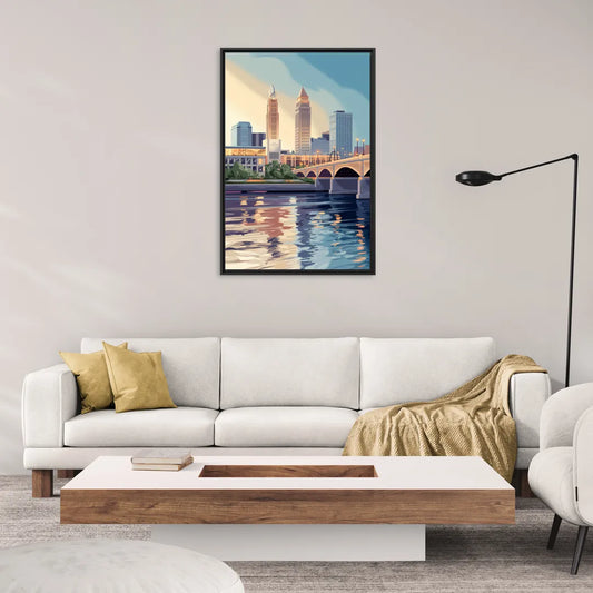Cleveland Waterfront Views - Living Room Black Frame Canvas