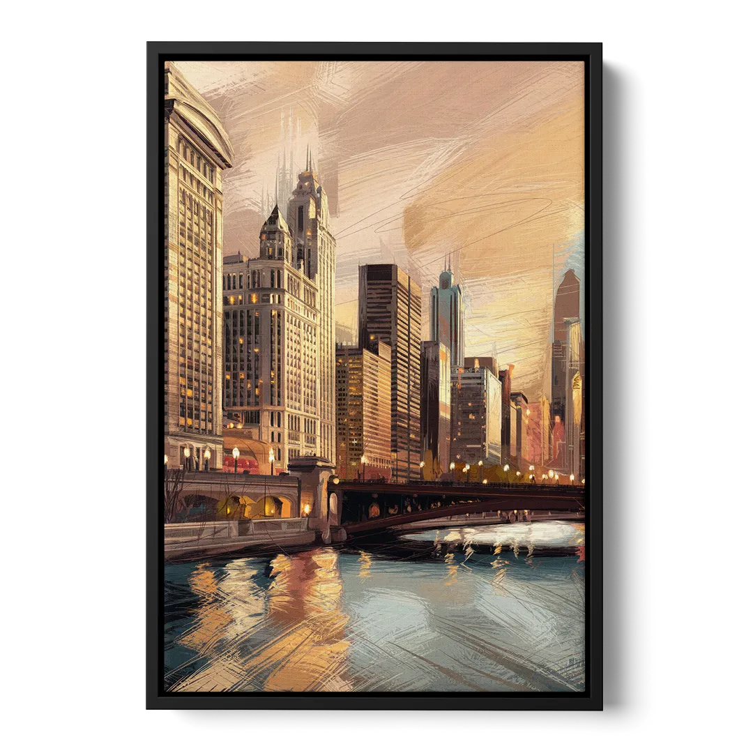 Chicago Architecture and Landmarks - Black Frame Canvas