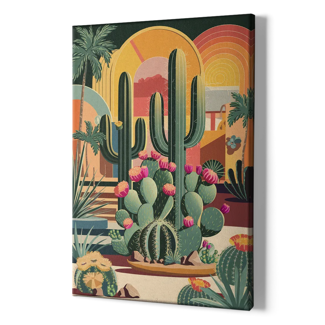 Palm Springs Colorful Cactus - Canvas Print Art Sides