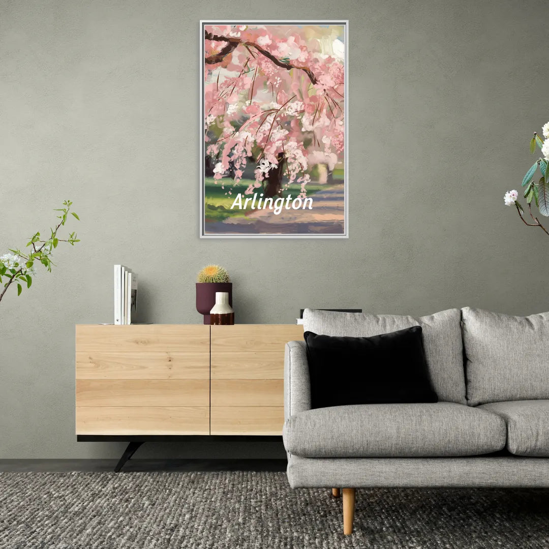 Arlington Cherry Blossoms - Living Room White Frame Canvas