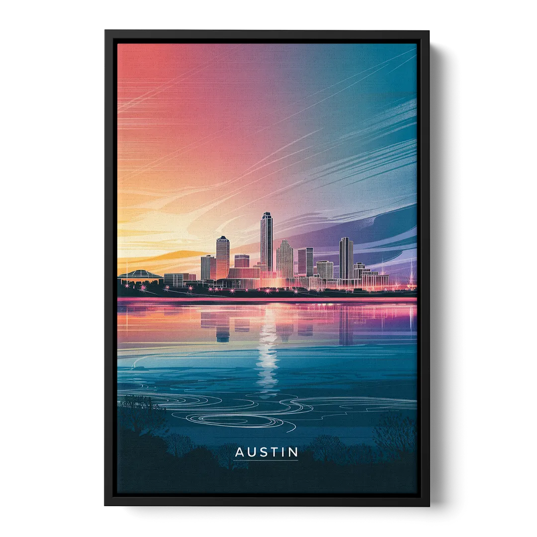 Austin Downtown Vibes Skyline - Black Frame Canvas