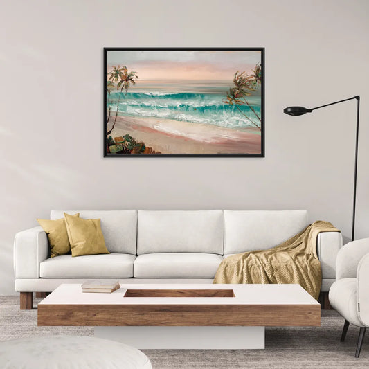 La Jolla Waves And Palms - Living Room Black Frame Canvas