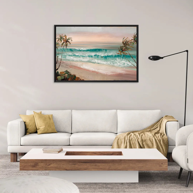 La Jolla Waves And Palms - Living Room Black Frame Canvas