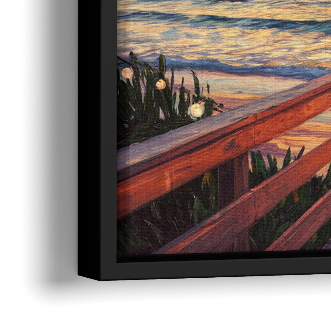 Cape May Sunset Pier - Close-Up Black Frame Canvas