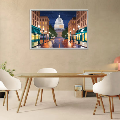 Madison Capitol Square Nights - Living Room White Frame Canvas