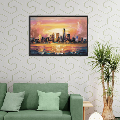 Salem Skyline Sunset - Living Room Black Frame Canvas
