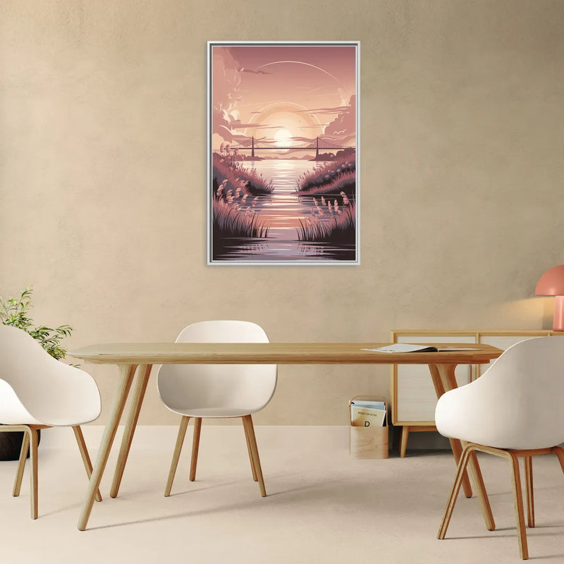 Chesapeake Bay Sunset Glow - Living Room White Frame Canvas