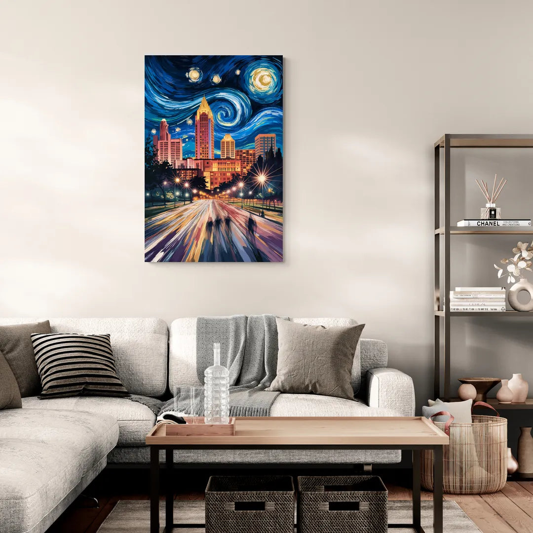 Raleigh Urban Night Lights - Canvas Wall Art Living Room