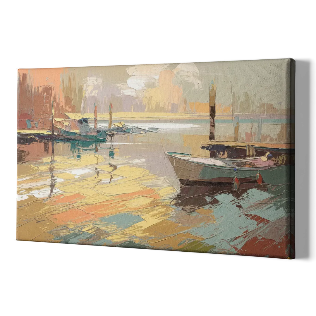 Seaside Harbor Reflections - Canvas Print Art Sides