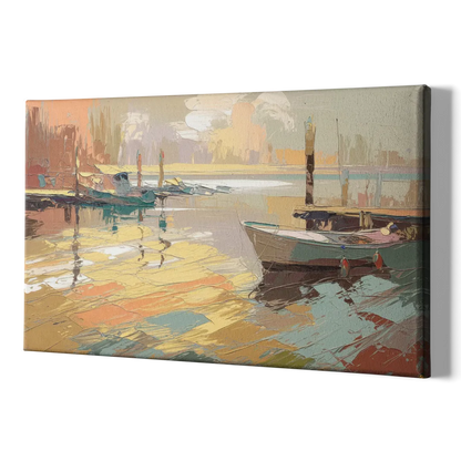 Seaside Harbor Reflections - Canvas Print Art Sides