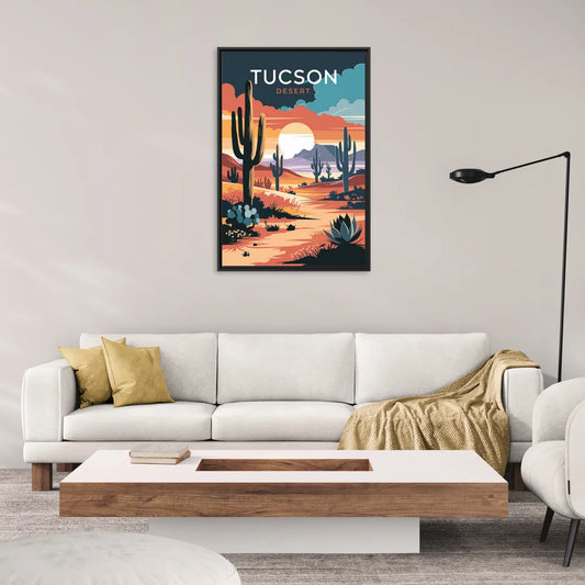 Tucson Desert Sunset - Living Room Black Frame Canvas