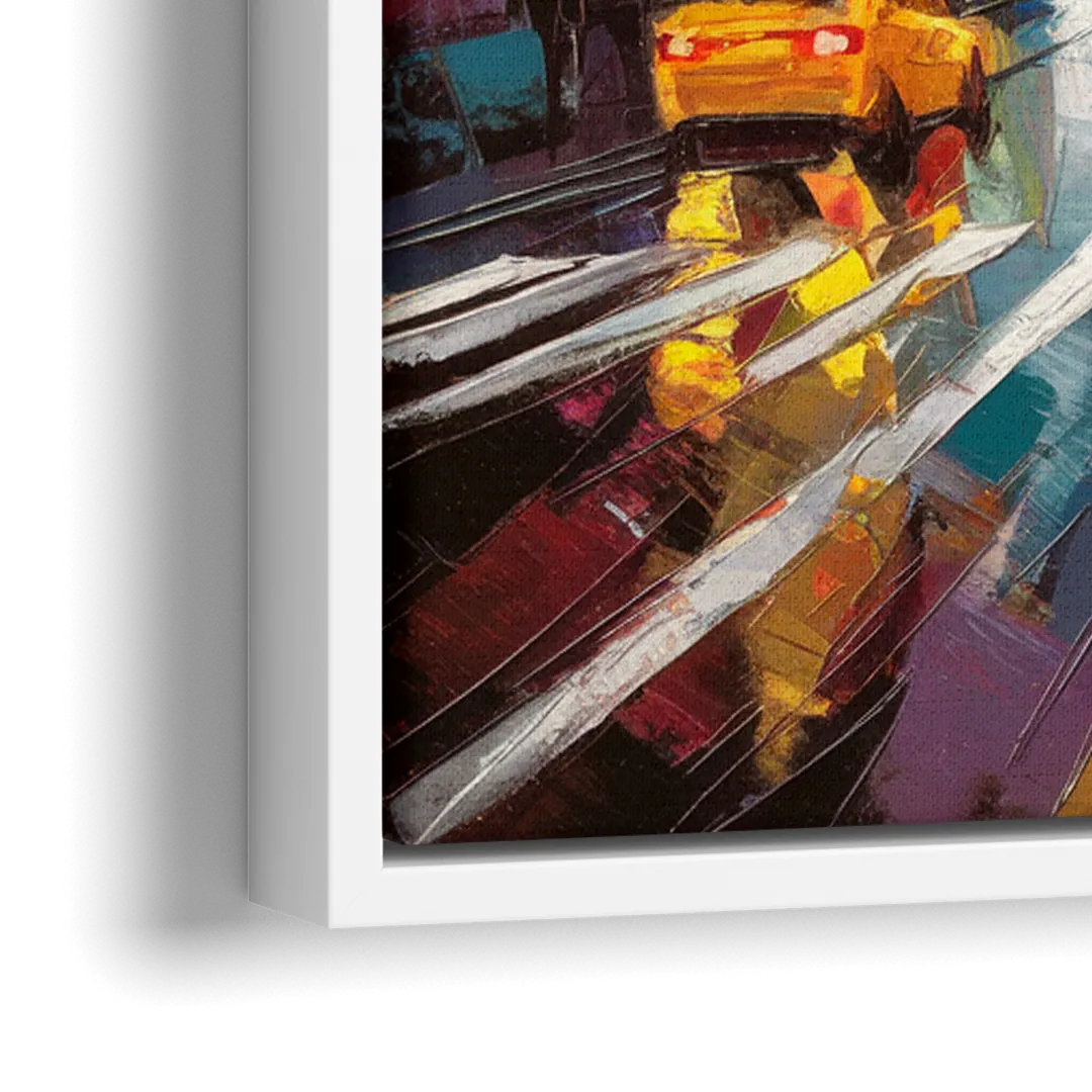 New York City Framed Street Photography Evening - Close-Up White Frame Canvas