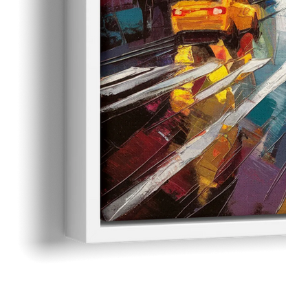 New York City Framed Street Photography Evening - Close-Up White Frame Canvas
