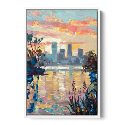 Buffalo Waterfront Sunrise - White Frame Canvas