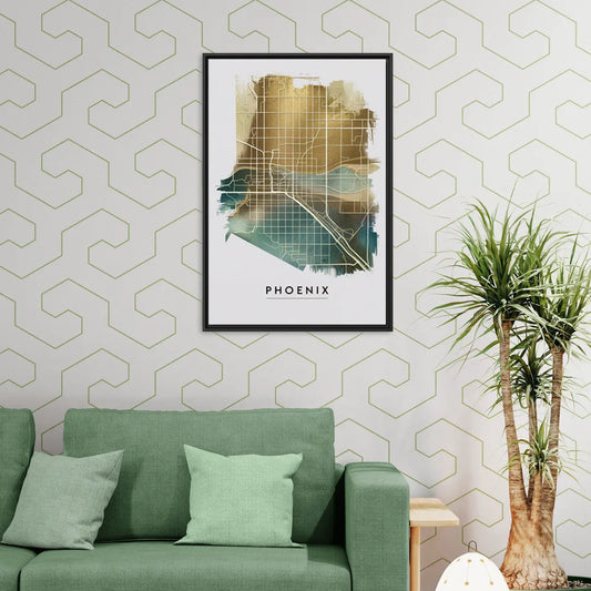 Phoenix Arizona Map Design - Living Room Black Frame Canvas