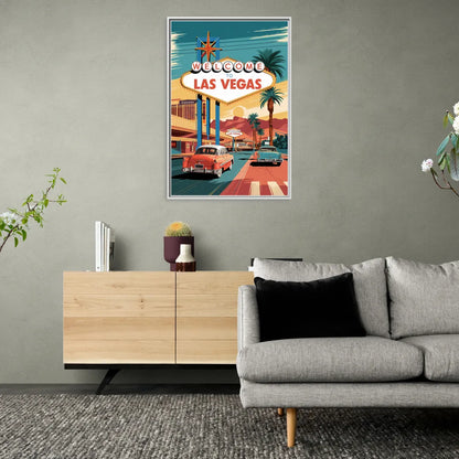 Las Vegas Vintage Vibes - Living Room White Frame Canvas