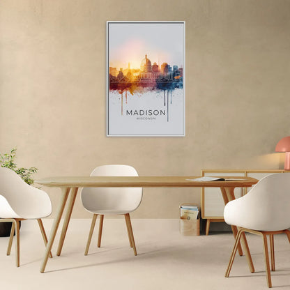 Madison Iconic Landmarks - Living Room White Frame Canvas
