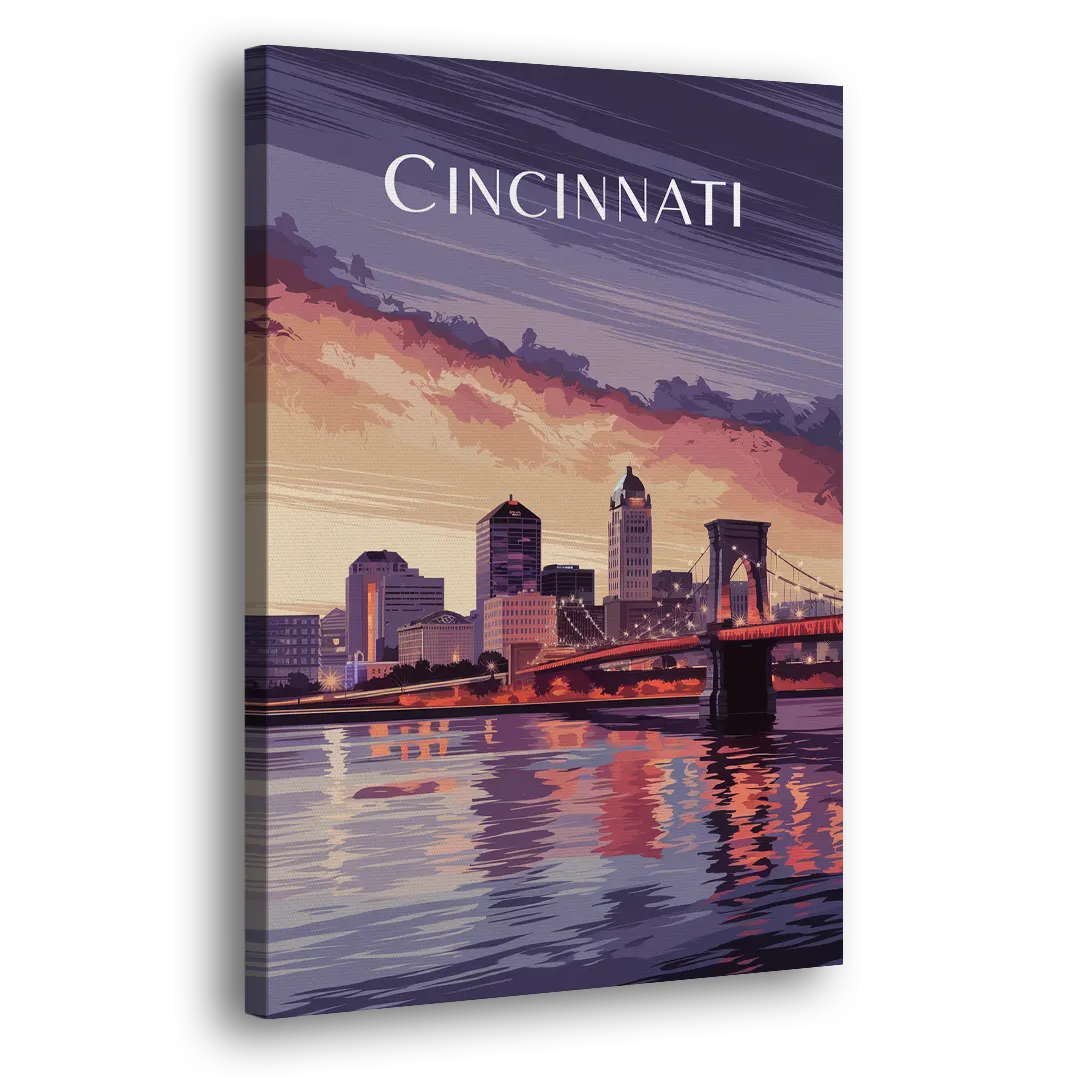 Cincinnati Skyline Over the Ohio River - Canvas Print Art Sides