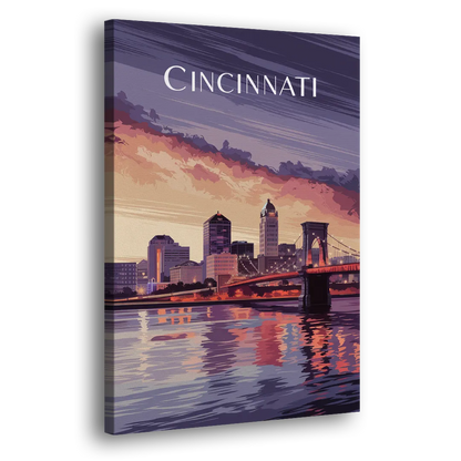 Cincinnati Skyline Over the Ohio River - Canvas Print Art Sides