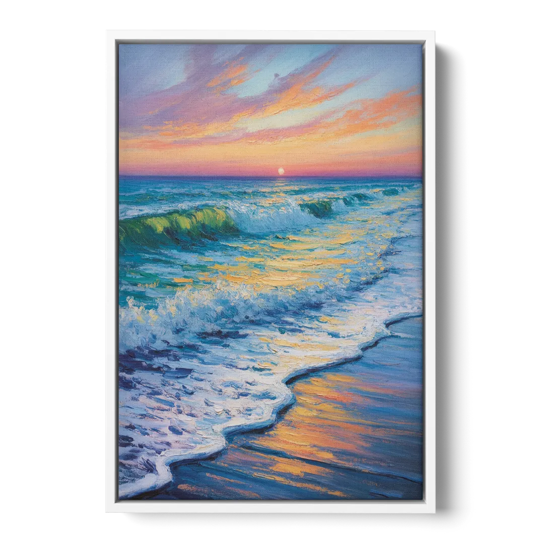 Pacific Shores Sunset - White Frame Canvas