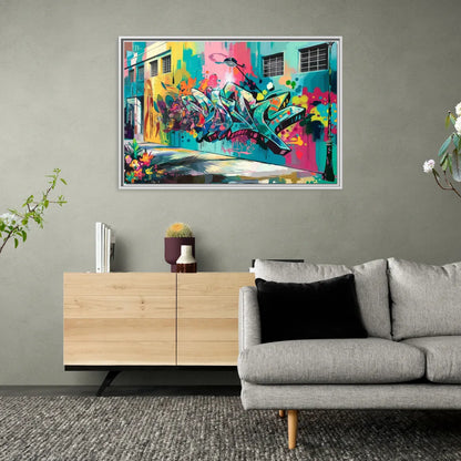 Miami Wynwood Murals - Living Room White Frame Canvas