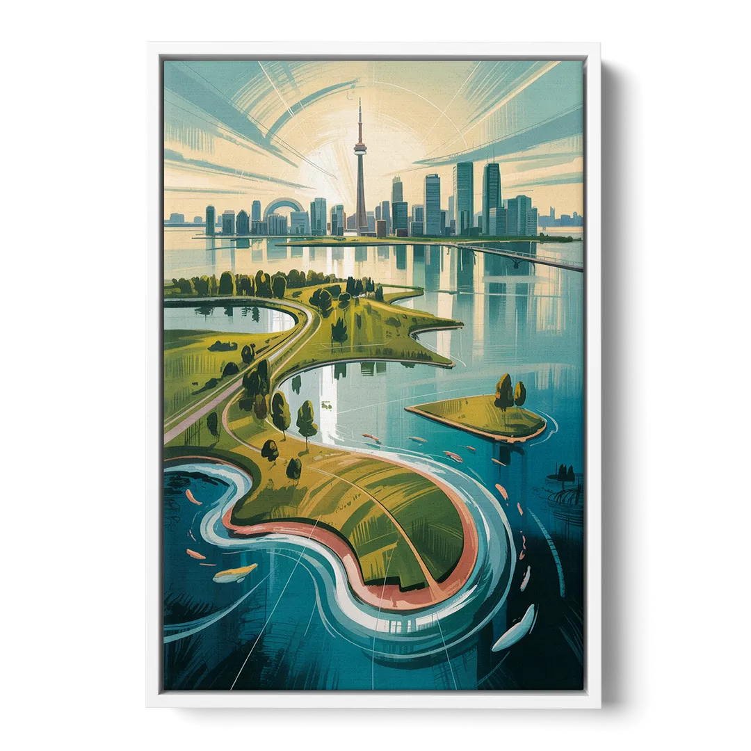 Toronto Island Aerial View - White Frame Canvas