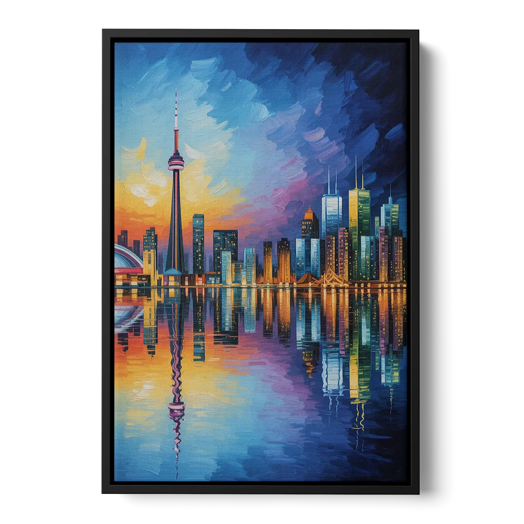 Toronto Downtown Nightscape - Black Frame Canvas