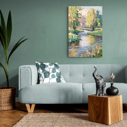 Riverside Artistic Riverfront - Canvas Wall Art Living Room