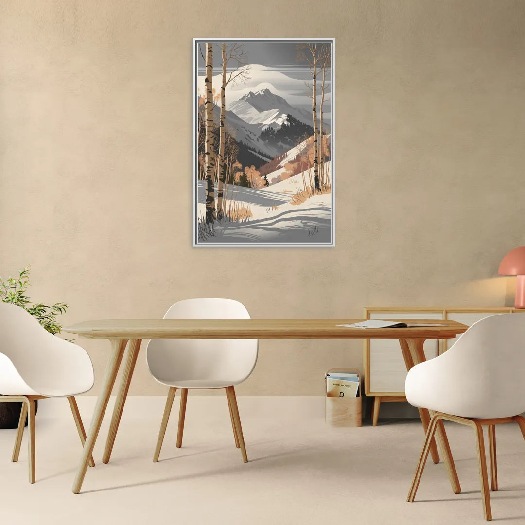 Aspen Snowy Peaks - Living Room White Frame Canvas