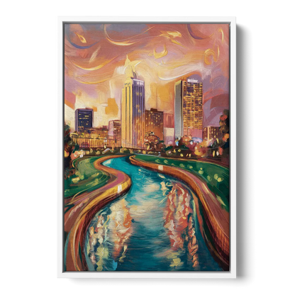 Oklahoma City Bricktown Canal - White Frame Canvas