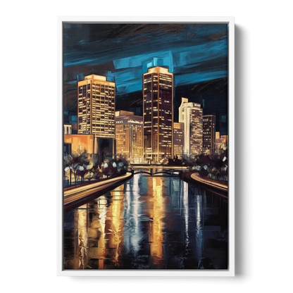 Oklahoma City Night Lights - White Frame Canvas