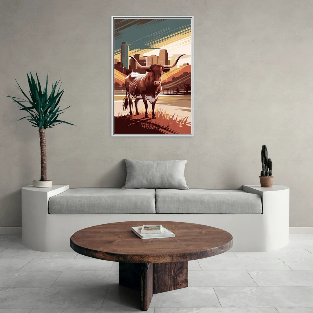 Austin Texas Longhorn Spirit - Living Room White Frame Canvas