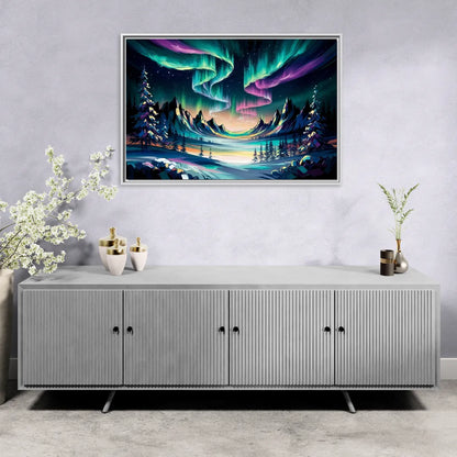 Aurora Vibrant Skies - Living Room White Frame Canvas