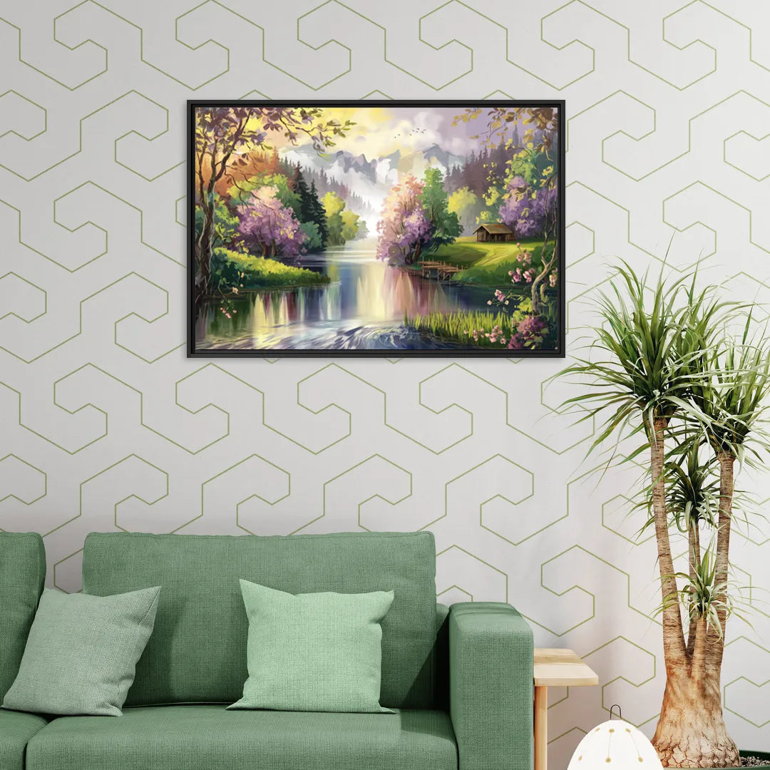 New Hope Scenic River Views - Living Room Black Frame Canvas