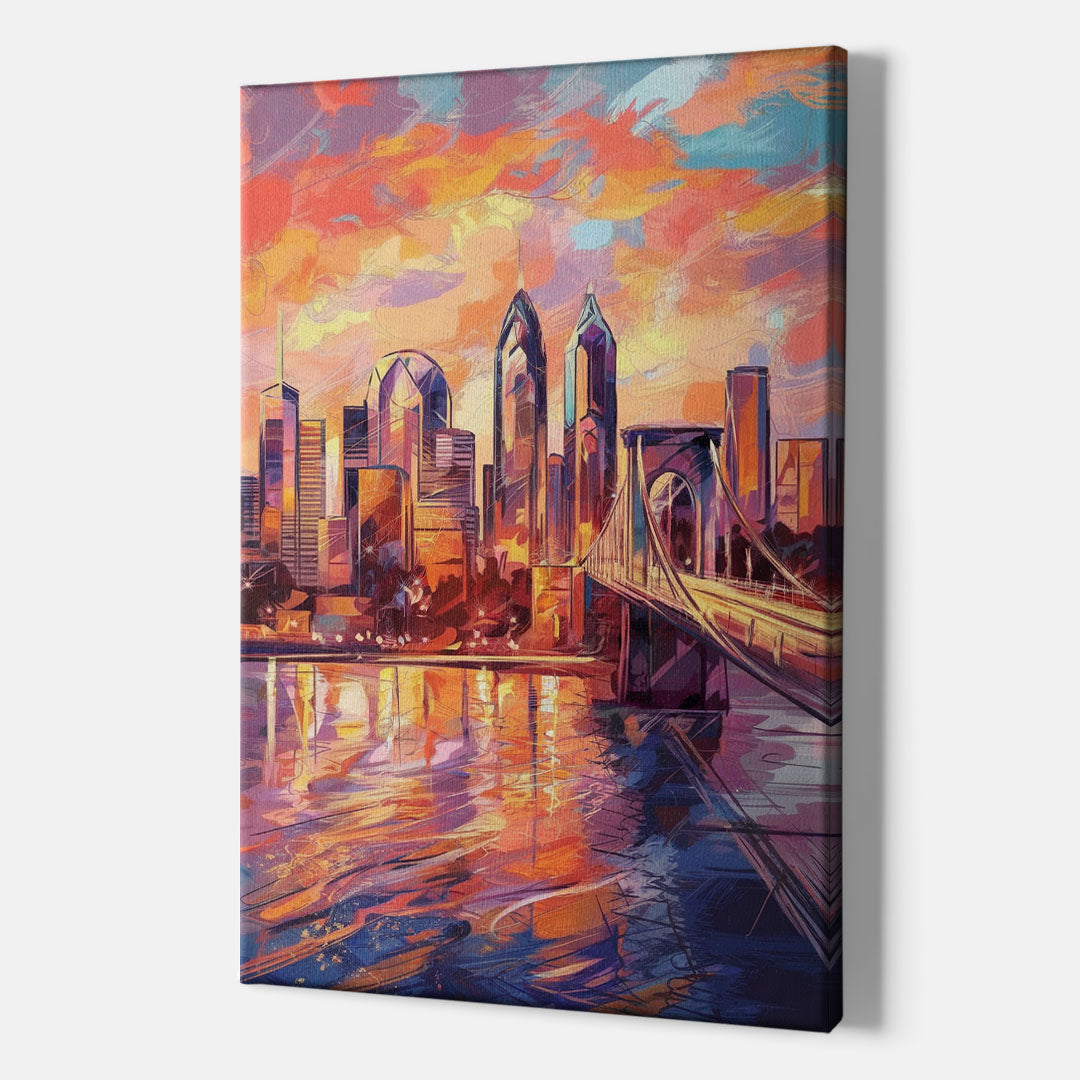 Philadelphia Skyline at Sunset - Canvas Wall Art Indoor
