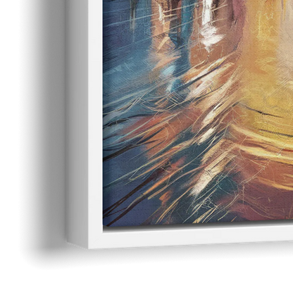 Riverside Sunset Over the City - Close-Up White Frame Canvas