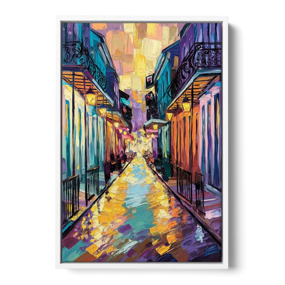 New Orleans French Quarter Lights - White Frame Canvas