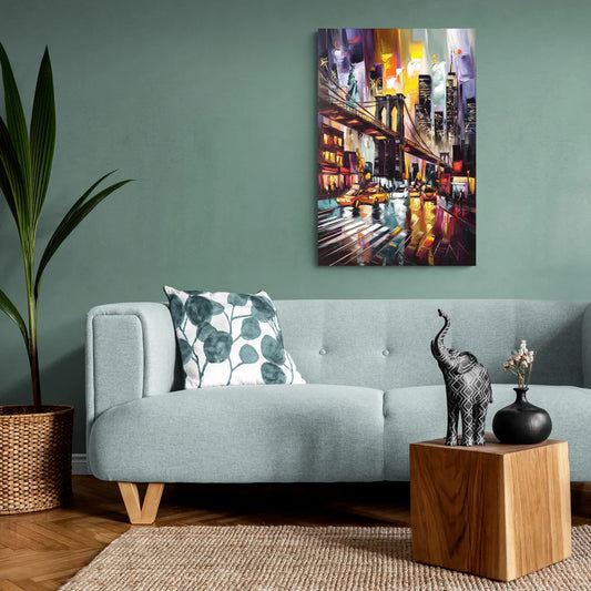 New York City Iconic Landmarks Collage Night - Canvas Wall Art Living Room