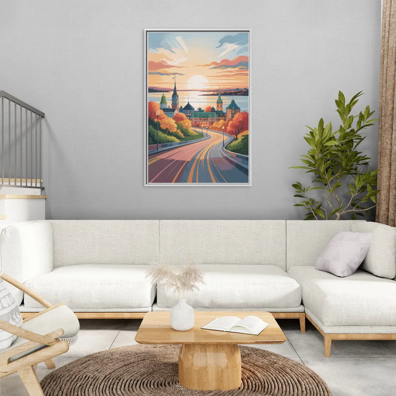 Quebec City Sunrise - Living Room White Frame Canvas