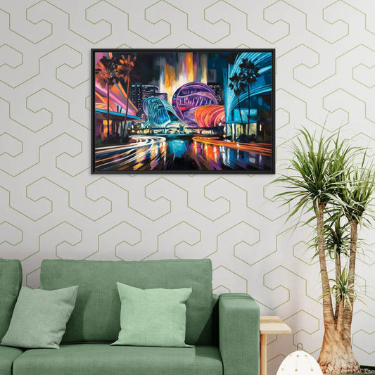 Anaheim Downtown Glow - Living Room Black Frame Canvas